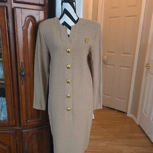 Neiman Marcus Tan Dress with Gold Buttons